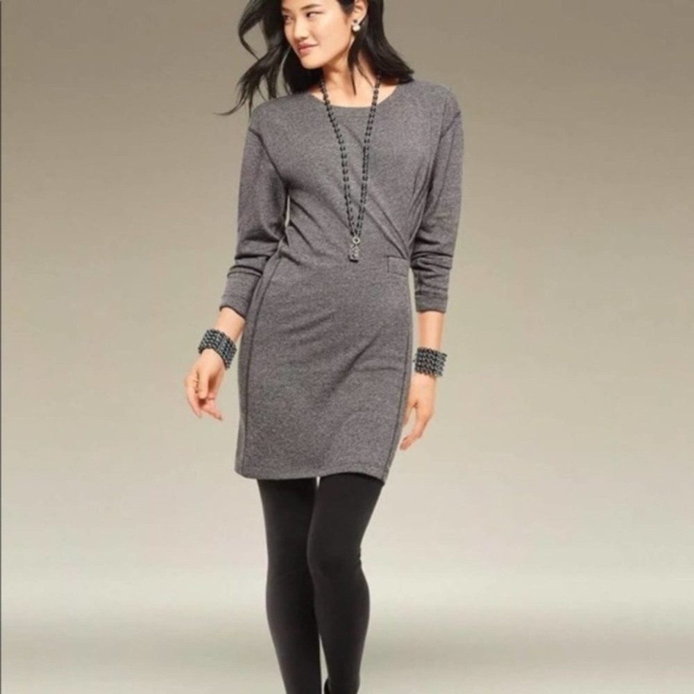 Cabi Put On Dress Gray Ruched Long Sleeves Classic Gem